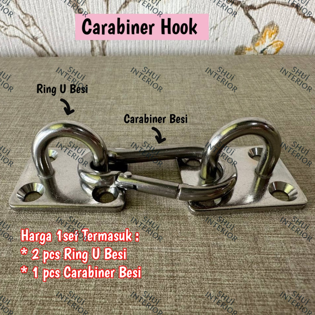 Carabiner Hook Stainless + Ring D Untuk Penahan Angin / Penahan Roller