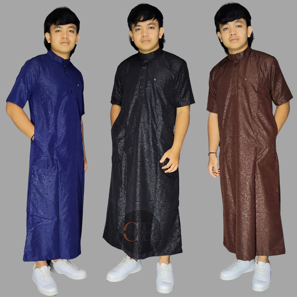 Jubah Gamis Pria Katun Premium Lengan Pendek Embos Motif Timbul
