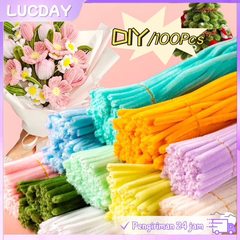 [Ready]100 Pcs 30cm Diy Kerajinan Tangan Bunga Pelangi Bahan Manual Anak Craft Mainan Kawat DIY Buat