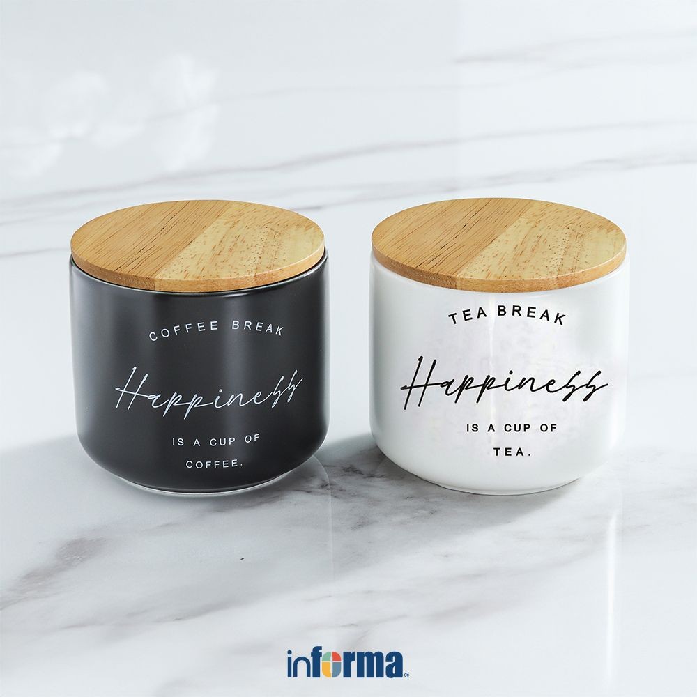Informa Appetite Set 2 Pcs Navrielle Stoples Keramik Bone China - Hitam/Putih Jar Tempat Simpan Snac