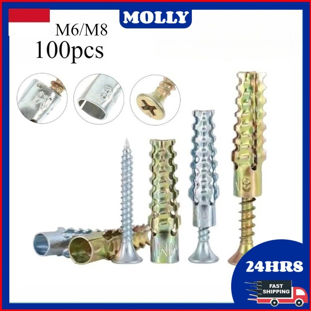 Allieuka 100pcs Sekrup Ekspansi / Tembok Baut / Sekrup Expansion Anchor Wall Anchor Tembok Sekrup Di