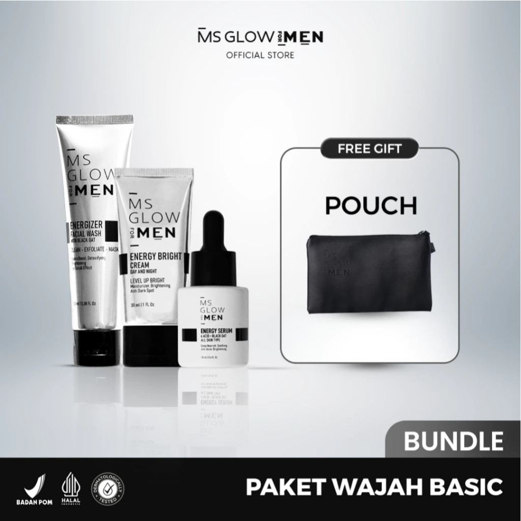 wilieshalim PAKET SKINCARE MS GLOW MEN ORIGINAL BPOM / Skincare Wajah Kusam Pria Free Pouch