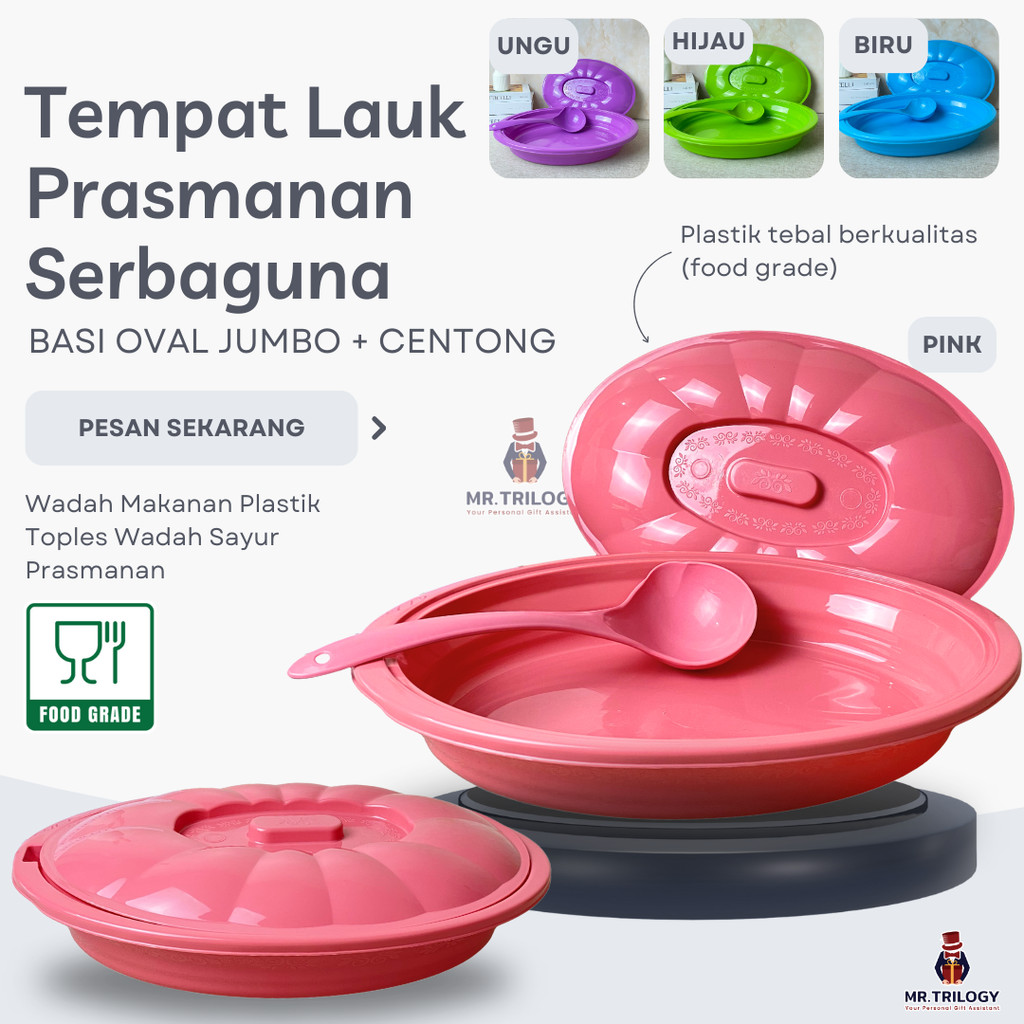 Tempat Lauk Prasmanan Serbaguna BASI OVAL JUMBO + CENTONG Toples Wadah Sayur Plastik Wadah Makanan