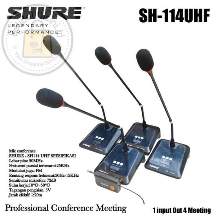 Microphone 4 Channel Conference 4 Mic Meja Wireless Podium S H U R E SH - 114 UHF  Mikrofon Mik Wire