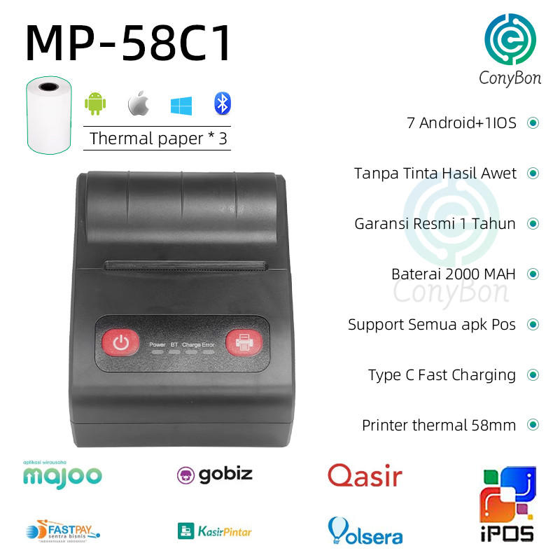 PRINTER KASIR 58mm Printer Thermal alat print resi support Android/ios/Windows Bluetooth +USB