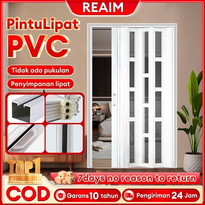 Reaim Pintu Geser PVC Penyekat Ruangan Kamar Mandi Folding Door Sliding Mudah Dipasang Anti Air