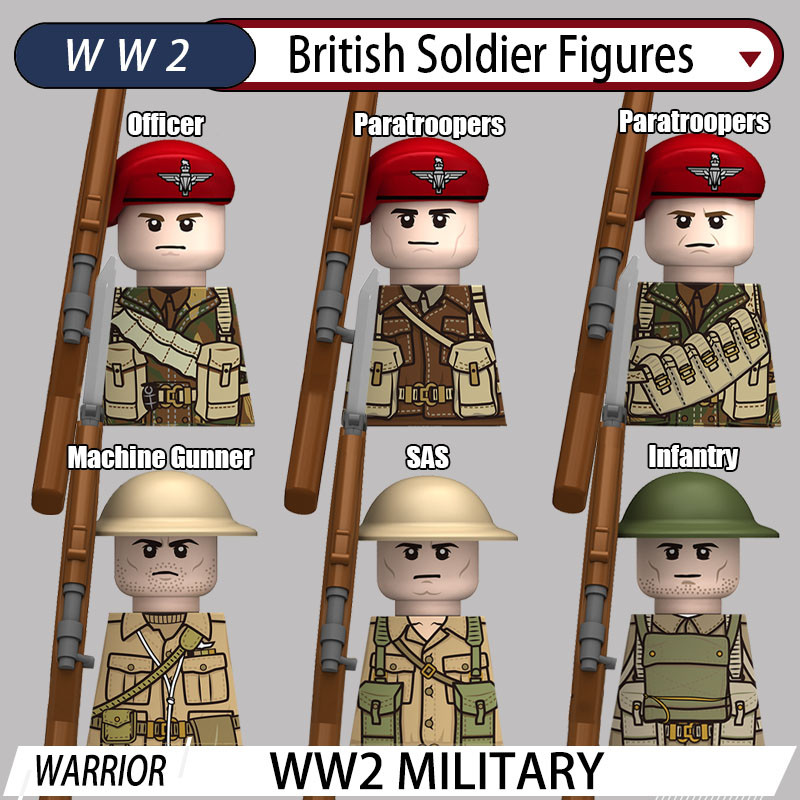 WW2 Military British Soler Figures Buig Block Army Officer Maine Gunner Paratroop SAS Warrior Infant