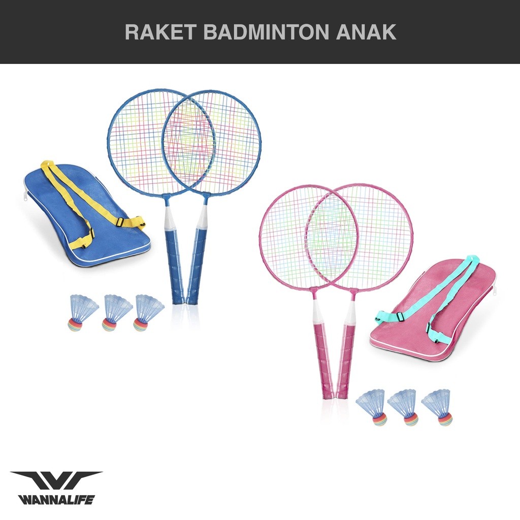 Raket Badminton Anak Wannafit | Bulutangkis Bulu Tangkis Mini Laki Perempuan Kok Olahraga Mainan