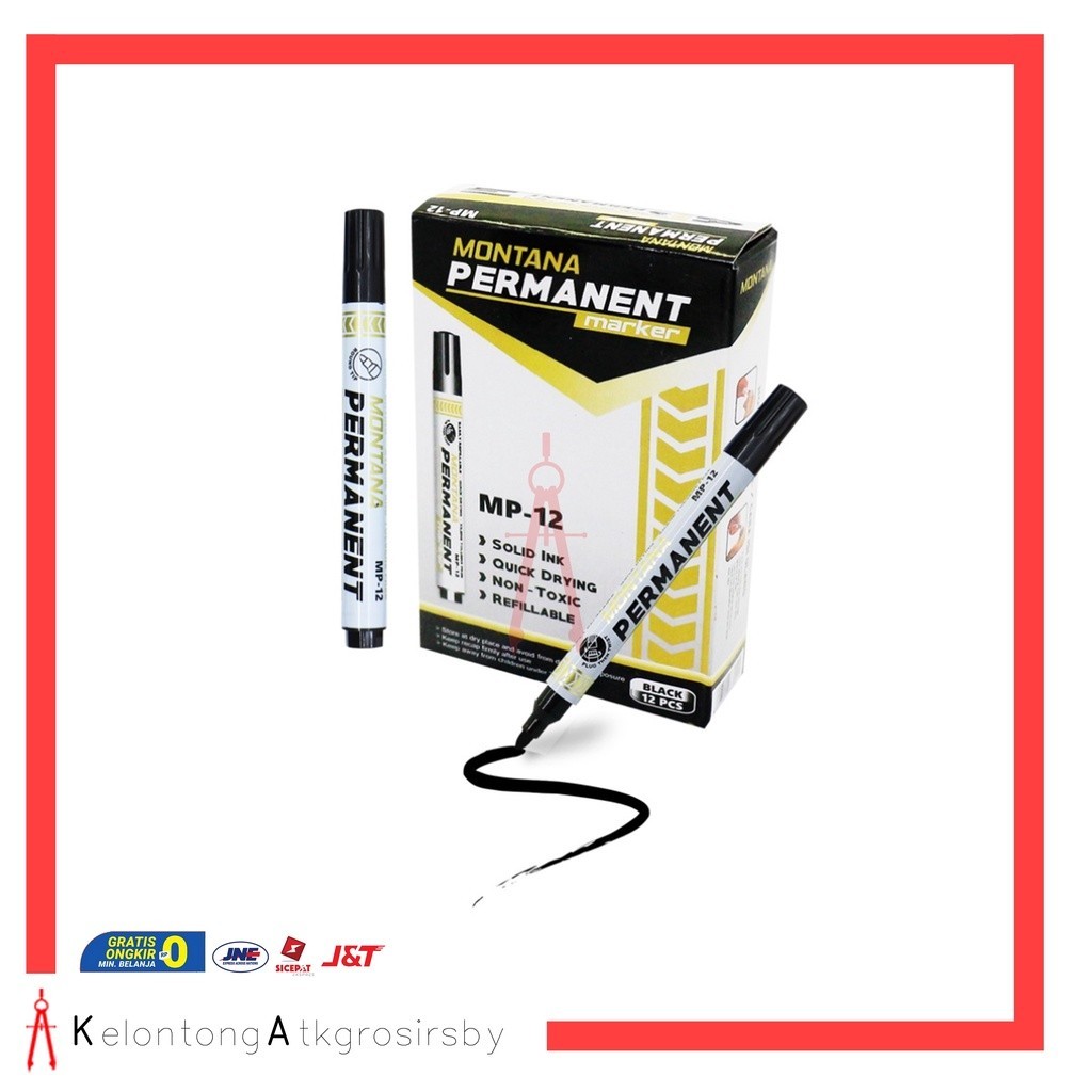 Spidol Permanent / Sepidol Permanen (12pcs) Hitam Montana MP-12 Lusinan