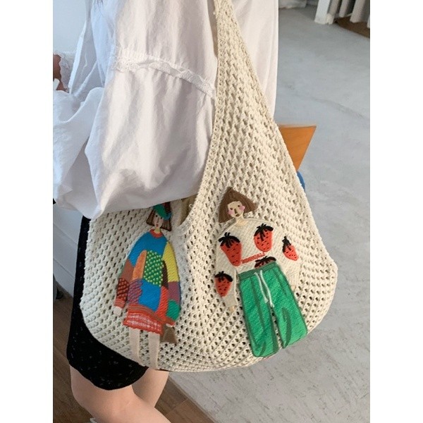 Tas Rajut Handmade Motif Bohemian Girl - Tote Bag Knitted Style Korea