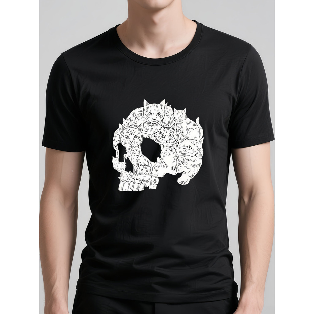 Kaos Grafis Kucing & Tengkorak Lucu Ukuran Plus Pria - Kaos Lengan Pendek Leher Bulat Santai dengan 
