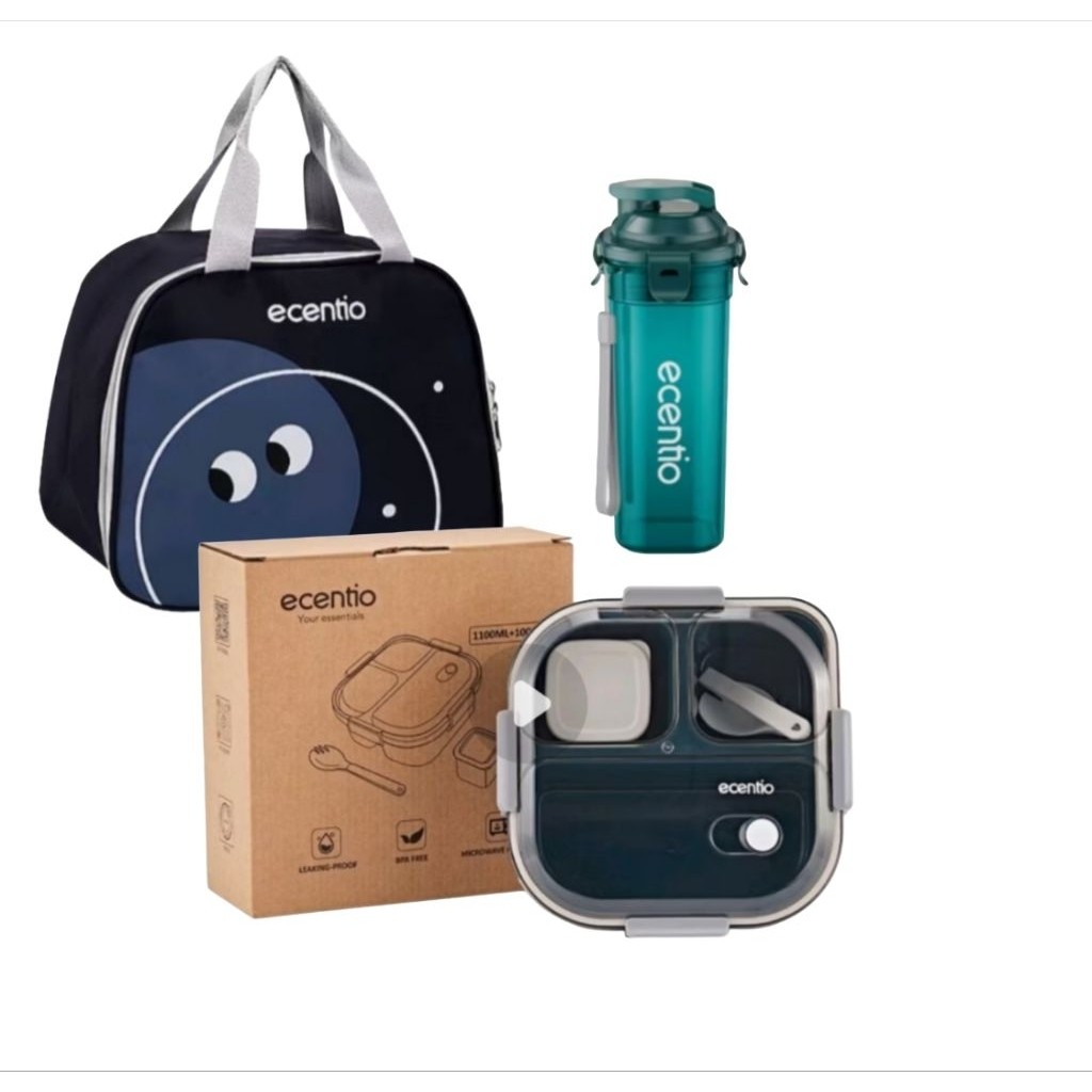 Ecentio Set Tas bekal kotak makan + Botol minum Tempat air minum + Kotak makan lunch Box Ecentio