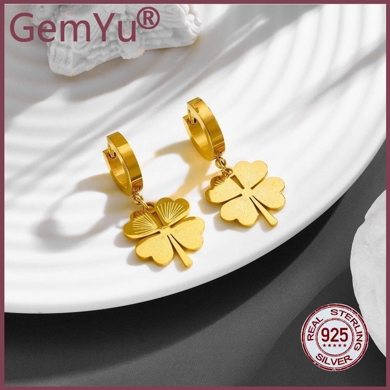 GemYu Klip Telinga Anting-anting BoutiqueKepribadianKlip Telinga Bunga Hati Empat Daun