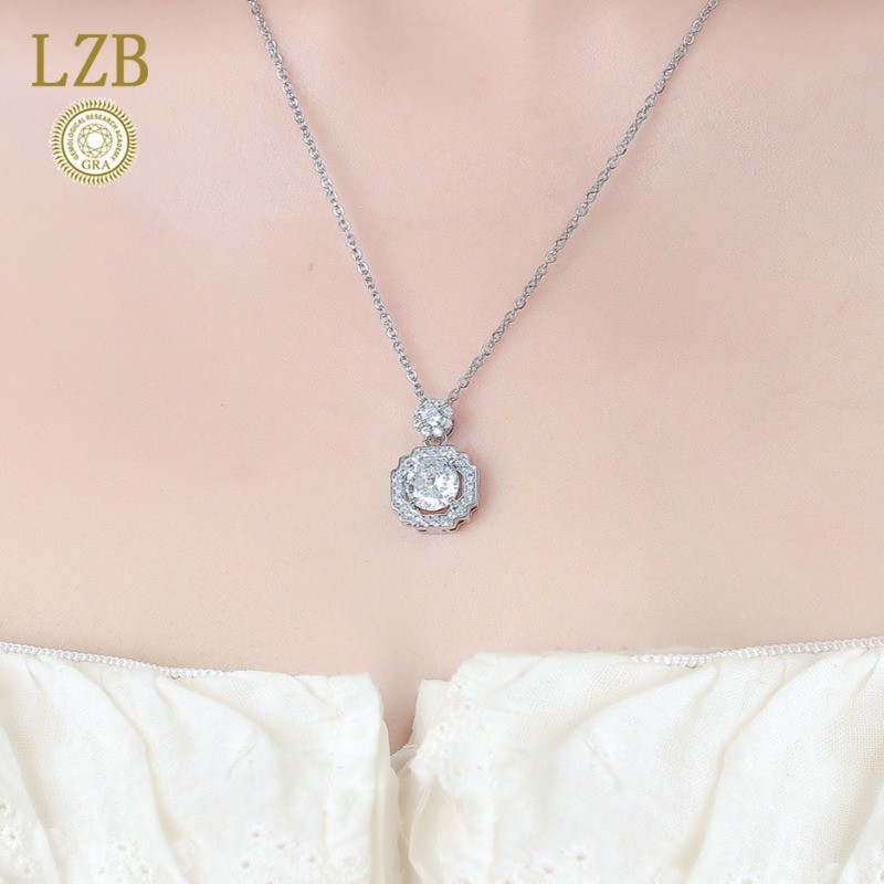 Kalung Pertunangan Mewah PT950 Untuk Wanita Warna Emas Platinum Liontin Moissanite 2 Karat