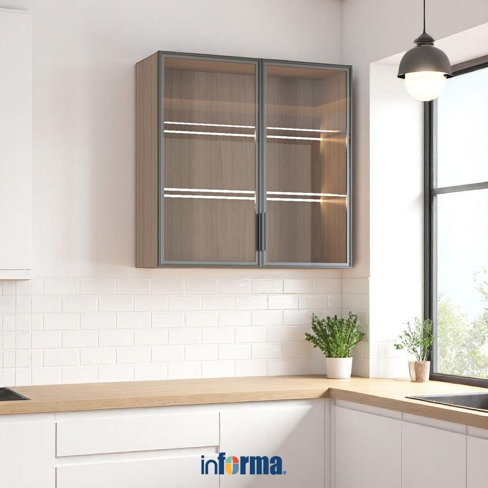 Informa Ilsa Kabinet Dinding Dapur 2 Pintu Kaca - Cokelat Lemari Dapur Rak Dapur Cabinet Kitchen Kit