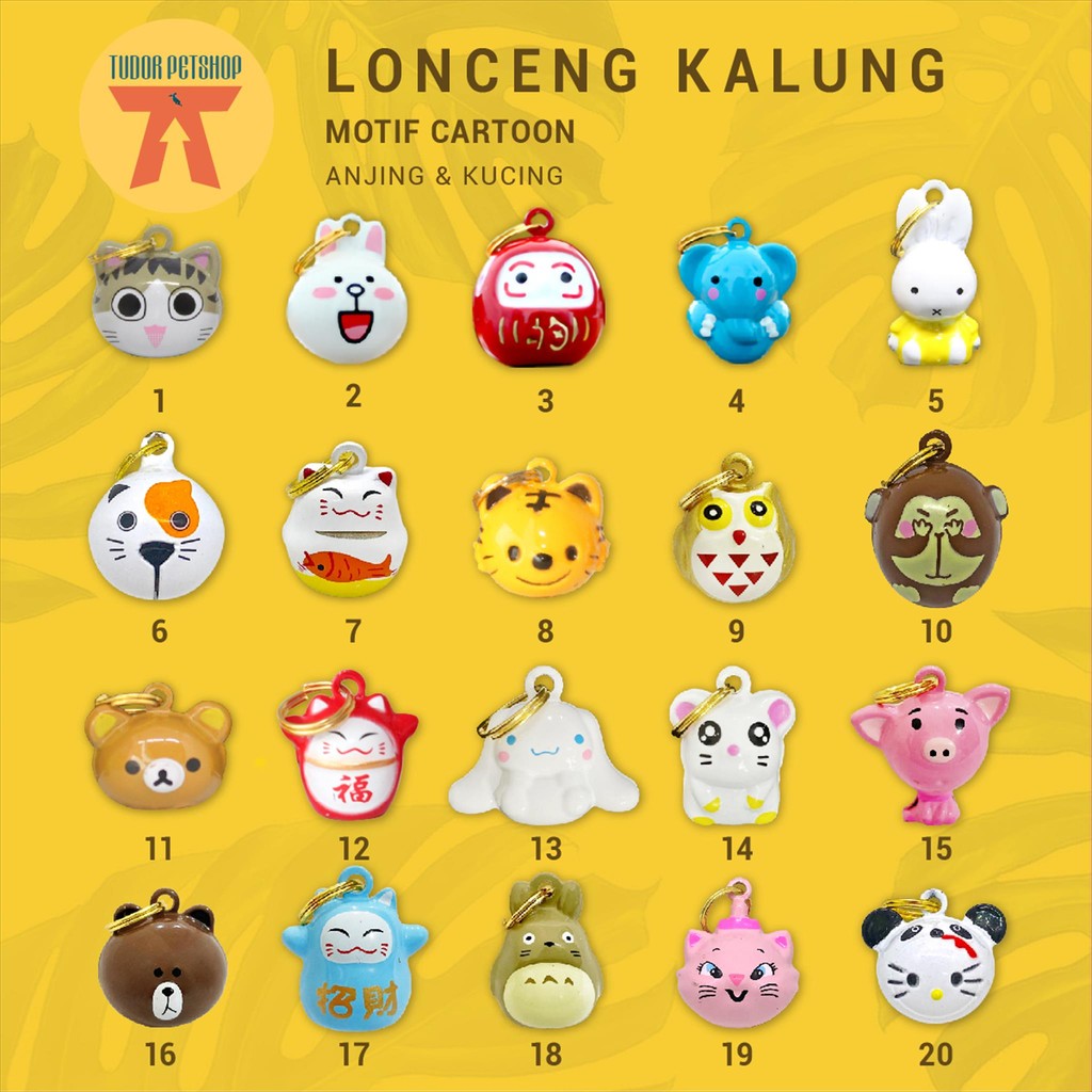 Lonceng Kalung Kucing Anjing dengan Ring Emas Motif Kartun