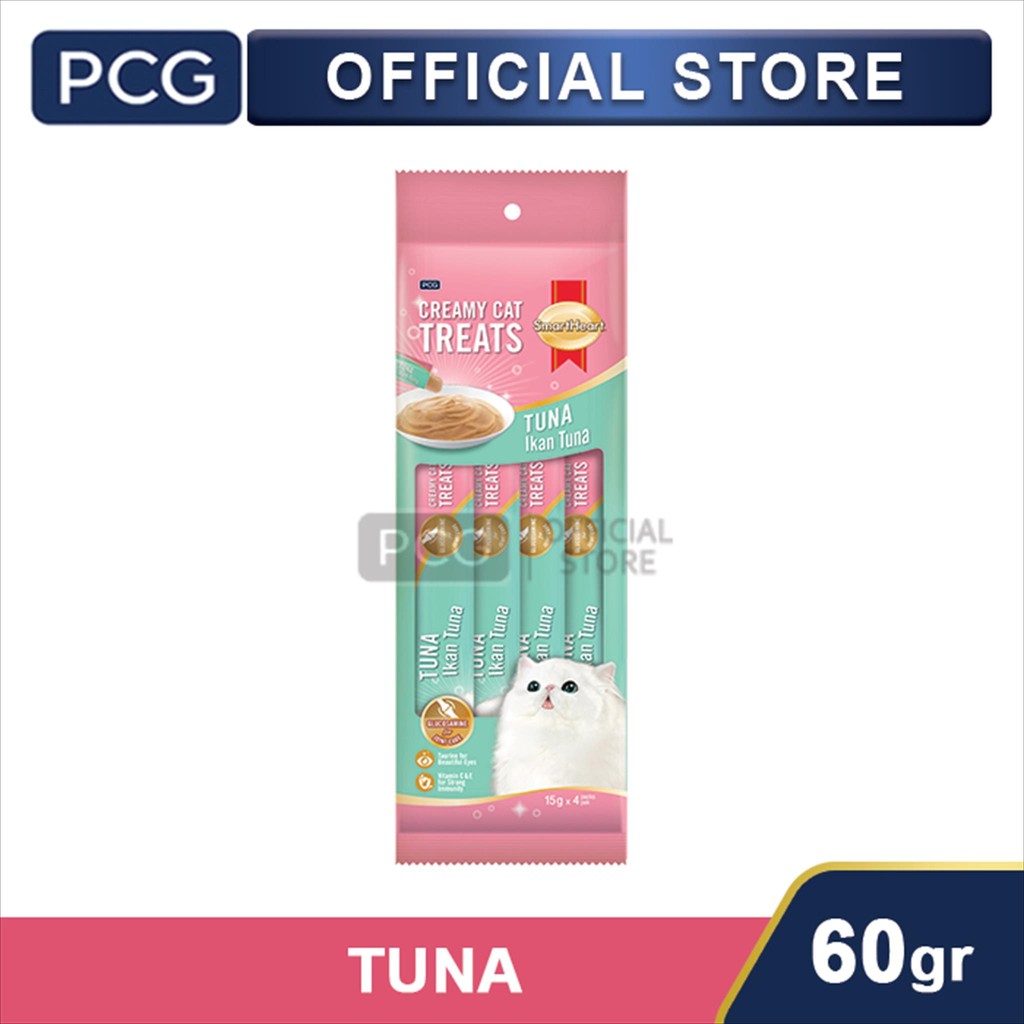 SmartHeart Snack Kucing Creamy Treats Cat Tuna Flavor 4`s 60 Gr