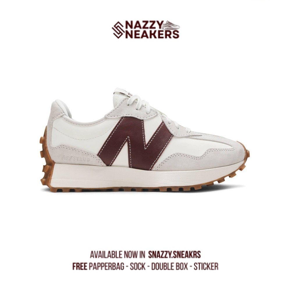 Sepatu New Balance WS327SG X Staud Grey Burgundy Sneakers Original unisex