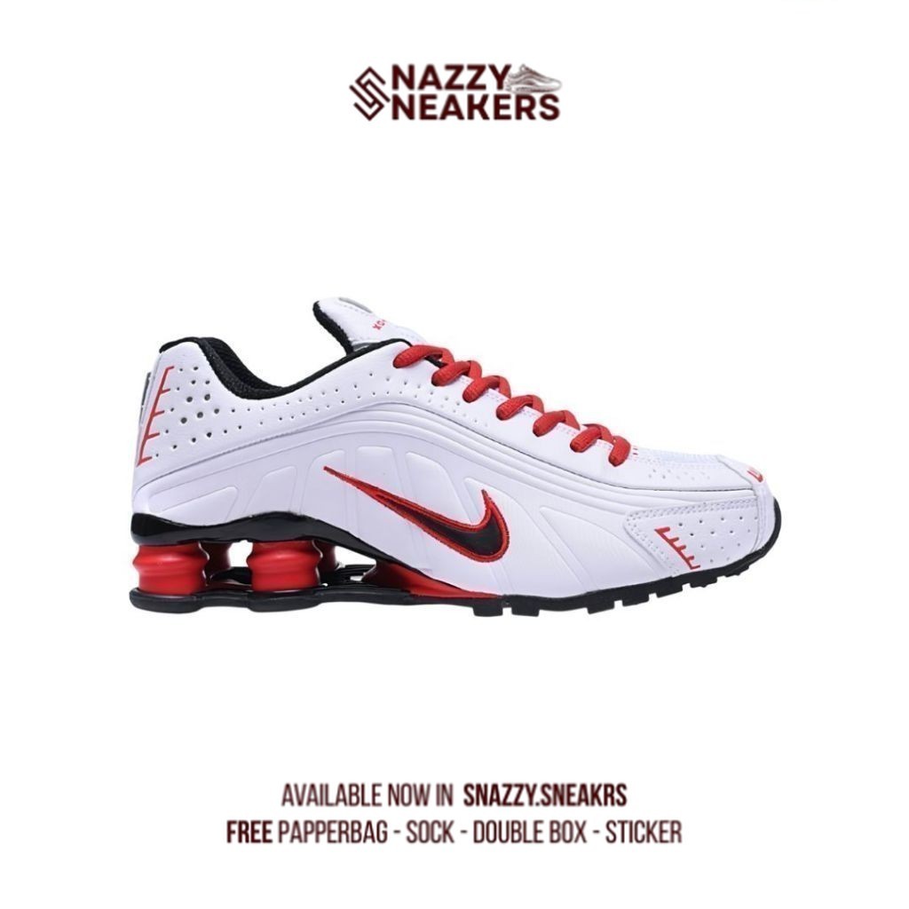 Sepatu Nike Shox R4 White Red Sneakers Original unisex