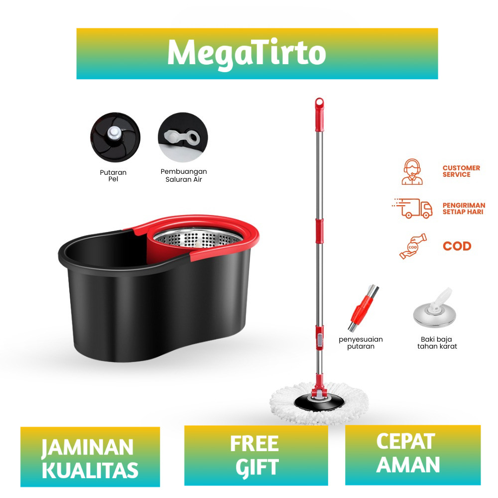Super Mop Alat Pel Lantai Putar Alat Pel Otomatis Pel Stainless Pel Plastik