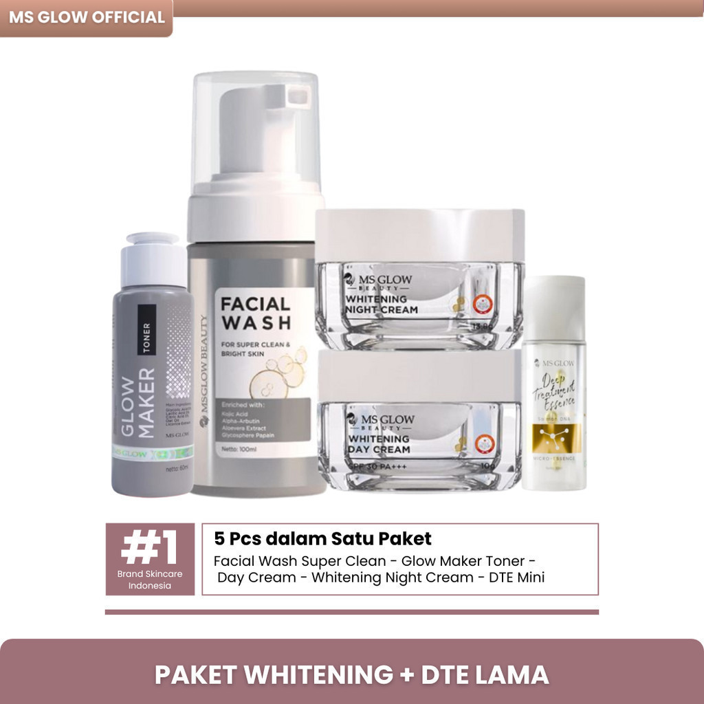 DISKON Ms Glow Paket Whitening + DTE Mini Skincare Glowing 1 Set Lengkap Pemutih Wajah Glowing Cepat