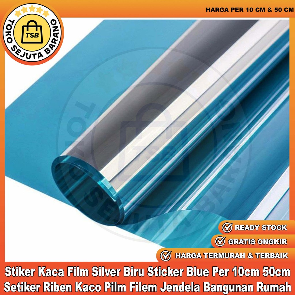 Sticker Blue Per 10cm 50cm Stiker Kaca Film Silver Riben Biru Setiker Kaco Pilm Filem Jendela Bangun