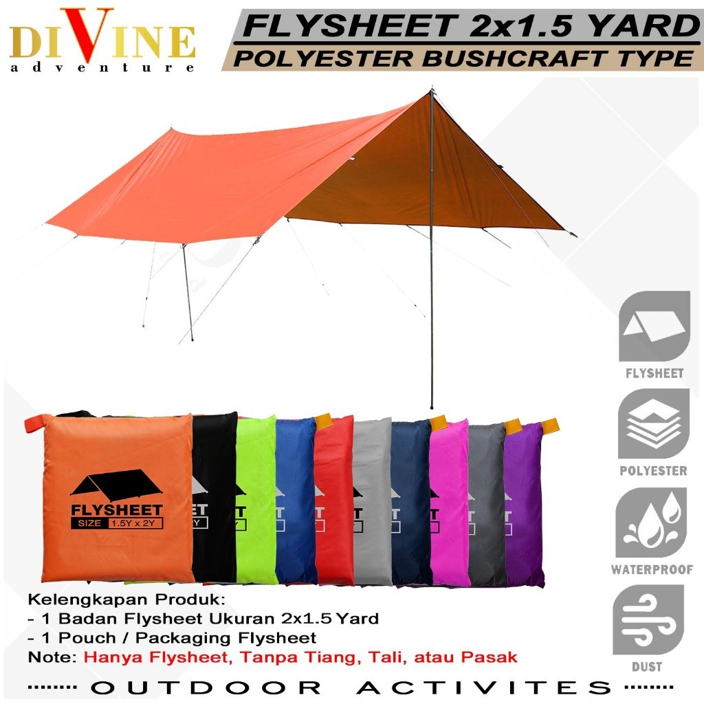 Flysheet tenda 200 x 150 Waterproof Camping Atap tenda Outdoor Kanopi Tenda flysheet tahan sinar UV/