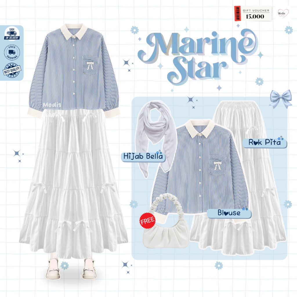 LAPAKSHOP Sesa 1 Set Outfit Wanita Kece Rok ( Hijab + Blouse + Rok + Tas ) One Set Wanita Kekinian R