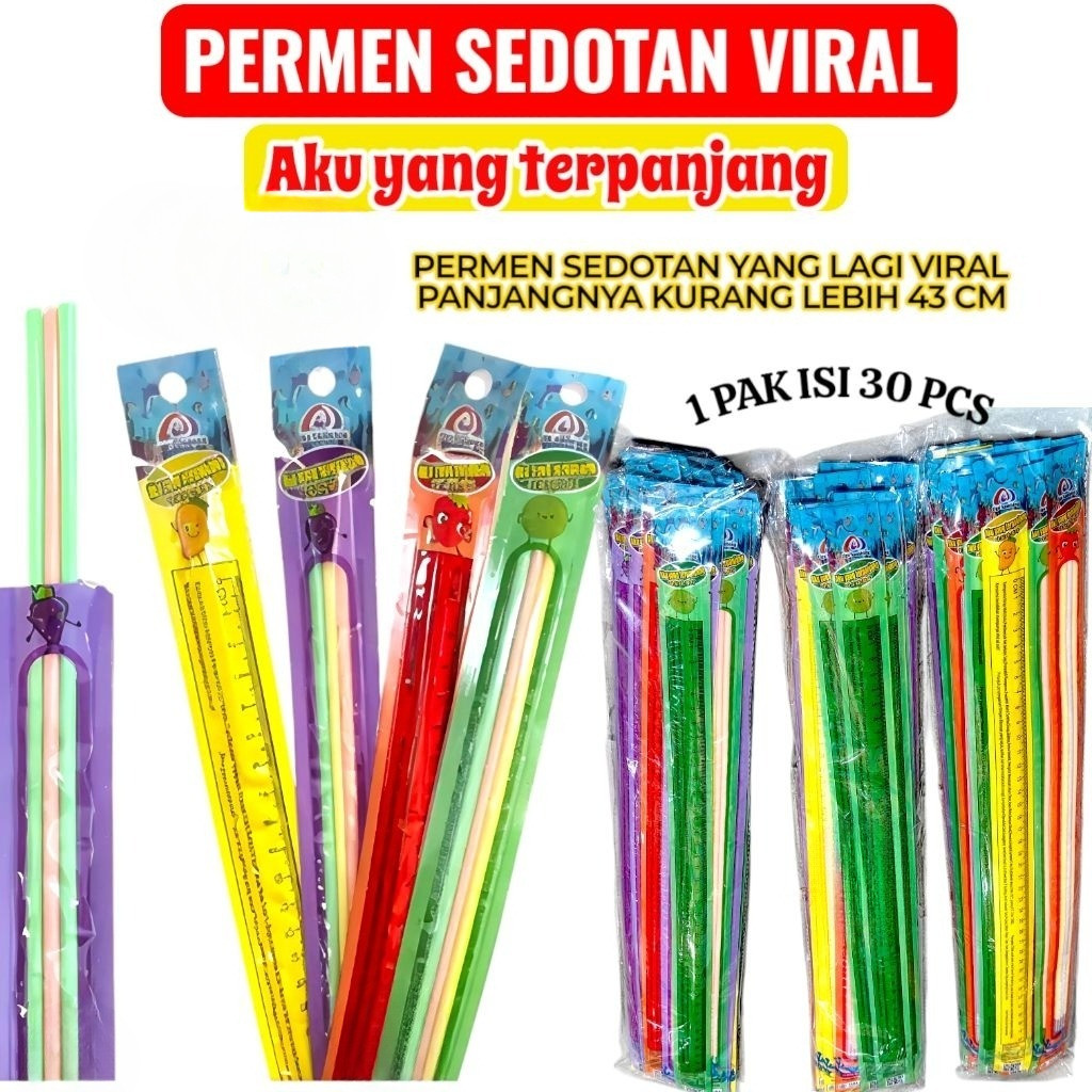 Permen Viral Permen Sedotan stik Aku yang terpanjang isi 30 Pcs