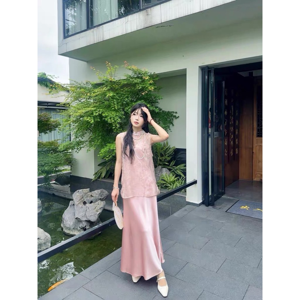 Laudofficial Tara Qipao Set /Premium Dress Qipao Wanita Satu Set Outer Bordir + Inner Dress