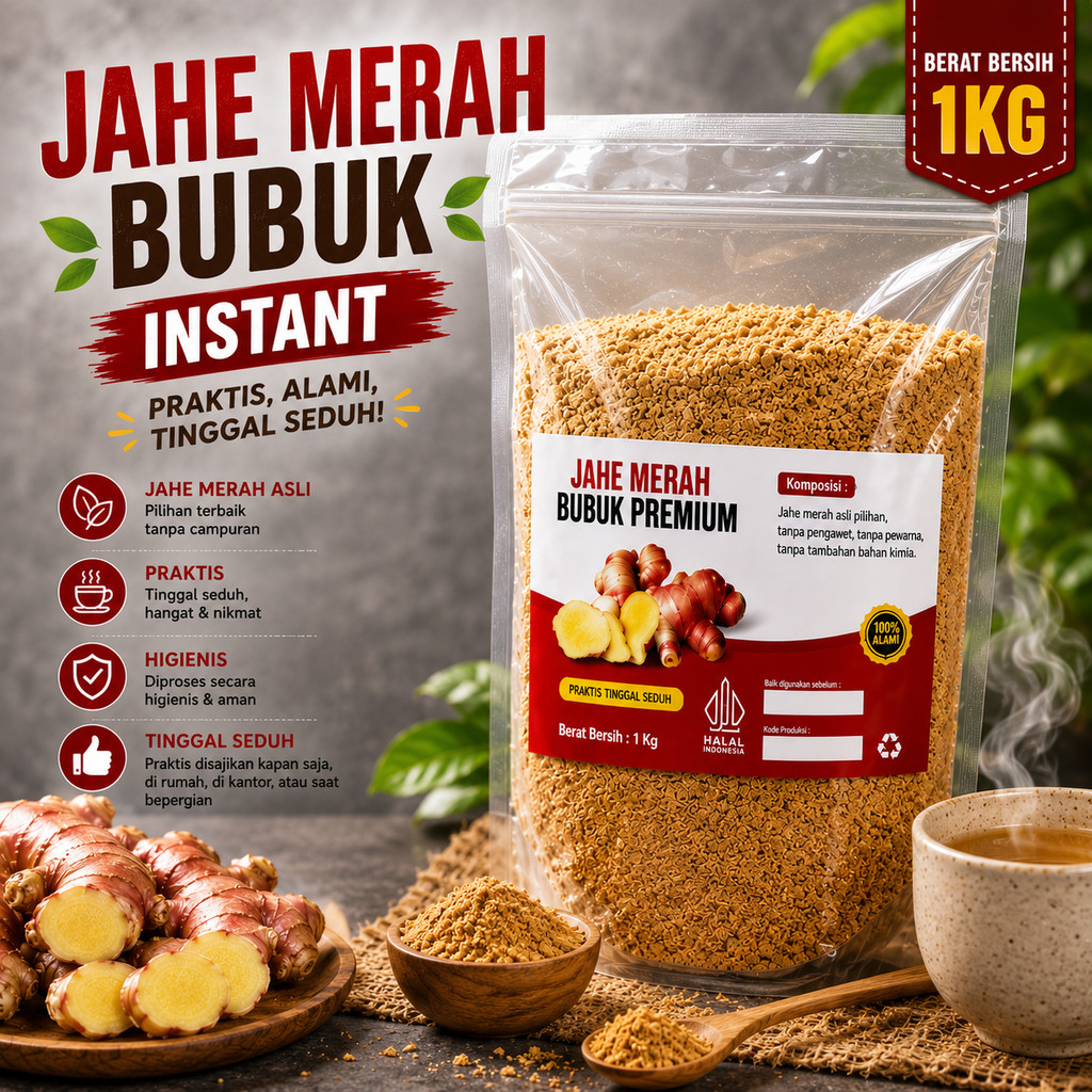 Jahe Merah Bubuk 1Kg / Jahe Merah Bubuk Instant / Bubuk Jahe Merah