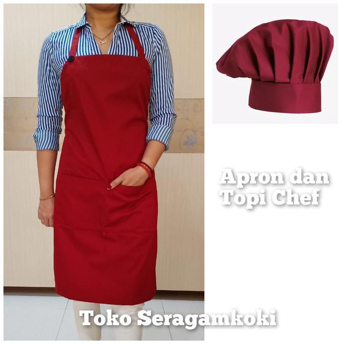 t t t Celemek dan Topi Chef - Maroonterbaikk