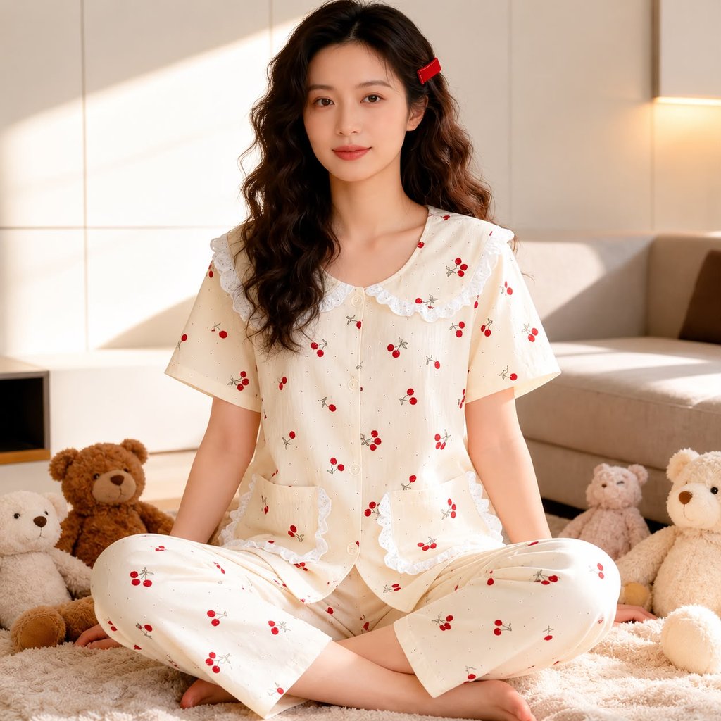 C63 BAJU TIDUR WANITA LENGAN PENDEK BAHAN KATUN PREMIUM MODEL BARU