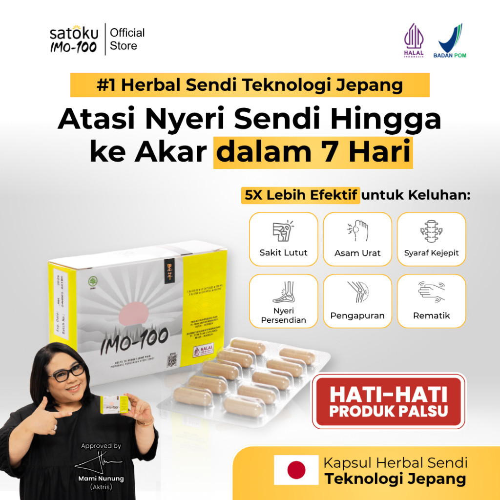 Imo 100 ORIGINAL by Satoku 30 Kapsul Dengan Box, Obat Nyeri Sendi, Ramuan Jepang, Pereda Nyeri Sendi