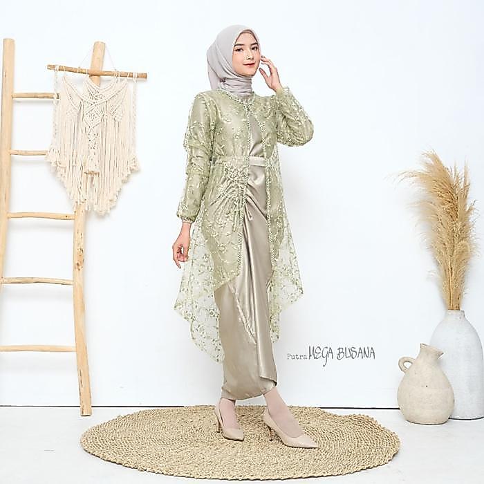 Dress Nia Rompi Set 2 In 1 Gamis Serut Velvet Kombinasi Outer Cardigan Brokat Payet Mutiara Polos