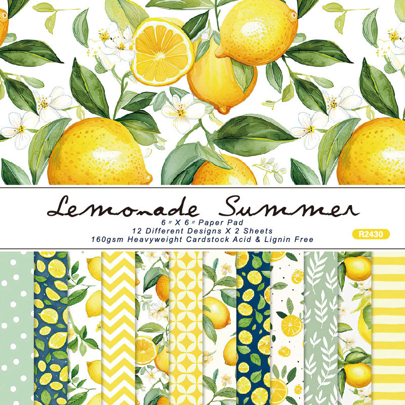 

KLJUYP 24 sheets 6"X6" Lemonade Summer Paper Scrapbook paper Scrapbooking patterned paper pack Y craft Background paper