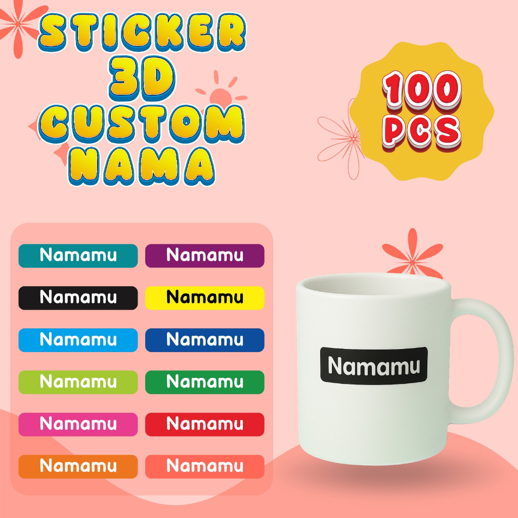 

100Pcs Sticker Custom Nama Piring Sendok Botol Barang Perabotan Stiker Ajaib Waterproof Timbul Label