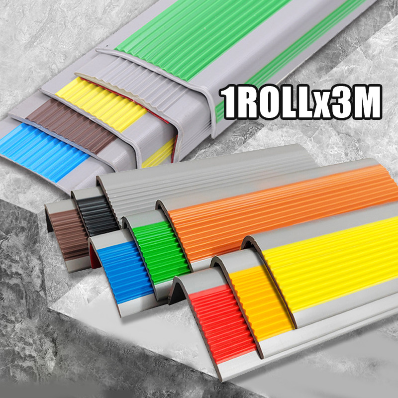 1Roll/3Meter Karet Ujung Tangga Stepnosing Karet Selip Karet Pvc Step Nosing Tangga Siku+Perekat3M