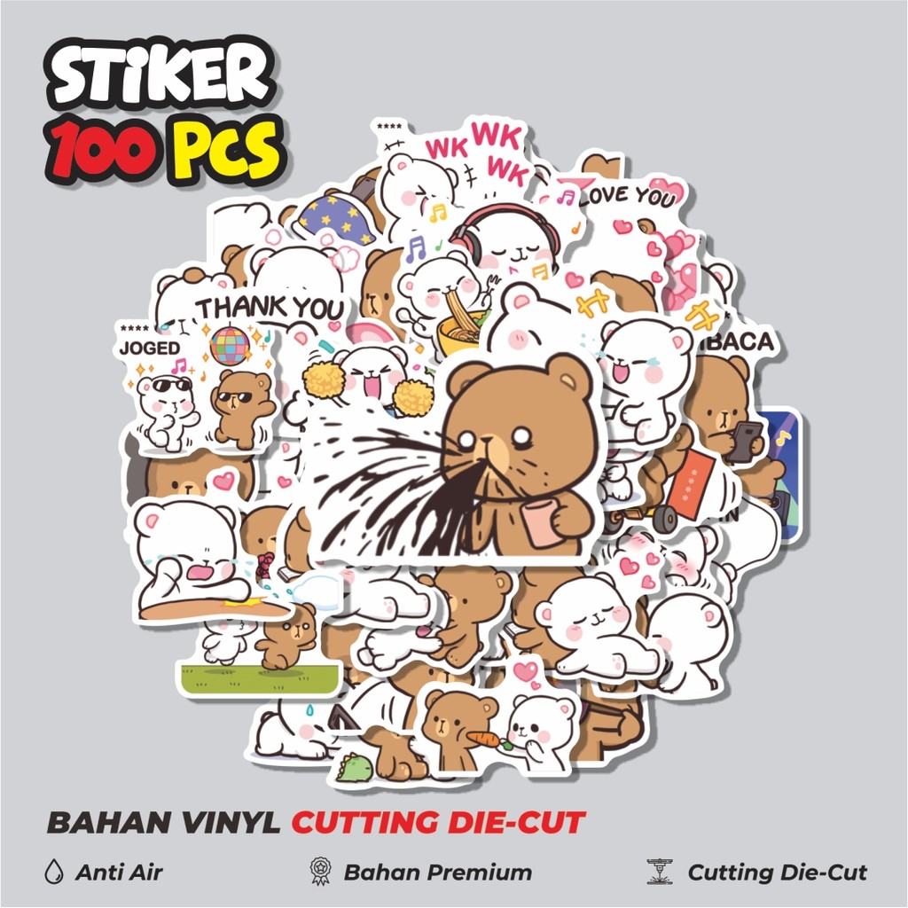 

Terbaru! 50 pcs Stiker Bear Milk & Mocha Dekorasi Lucu Kreatif untuk Notebook, Skateboard, HP