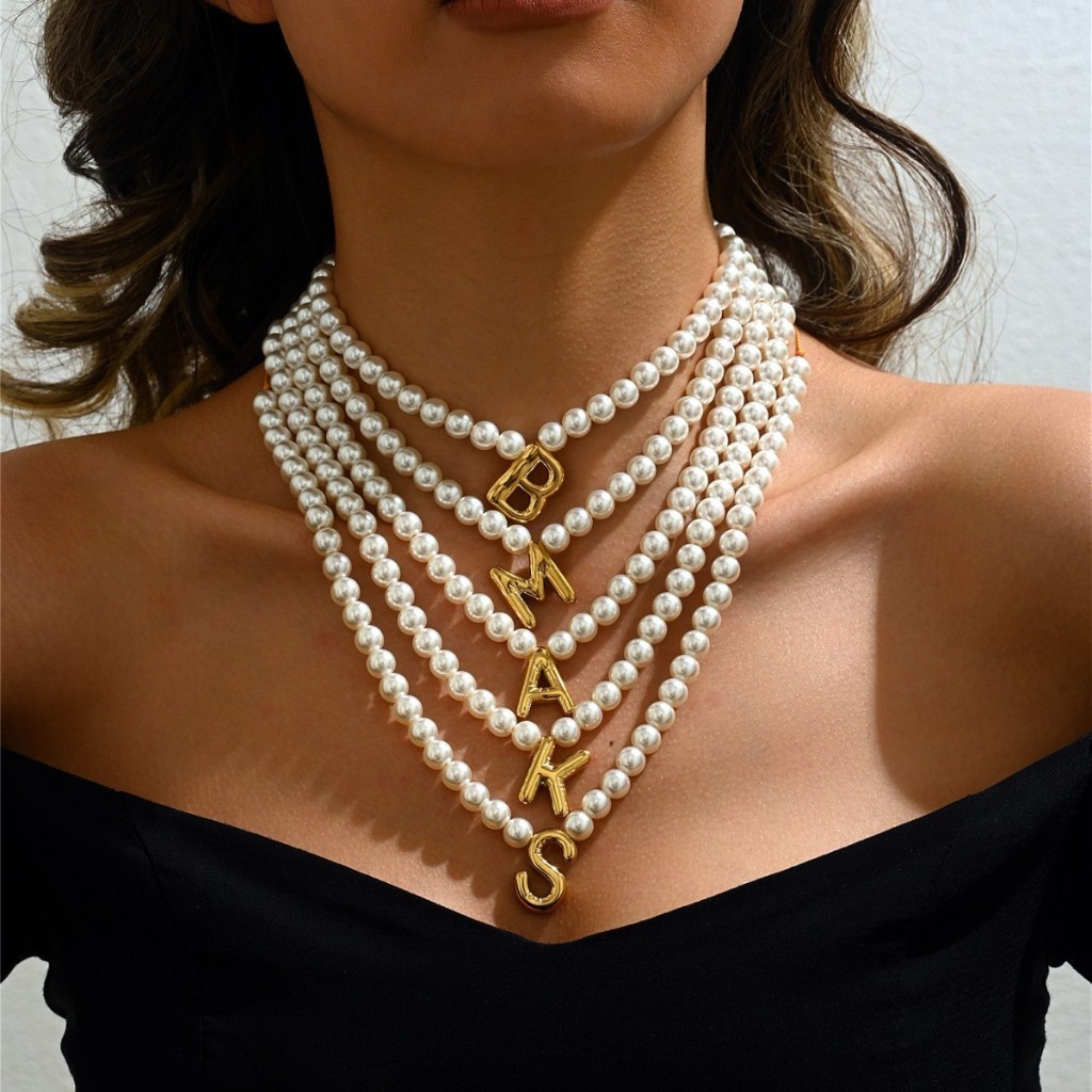 Kalung Liontin Mutiara,Kalung Alfabet,Kalung Liontin Mutiara Mewah Mode Ringan,Kalung Wanita.