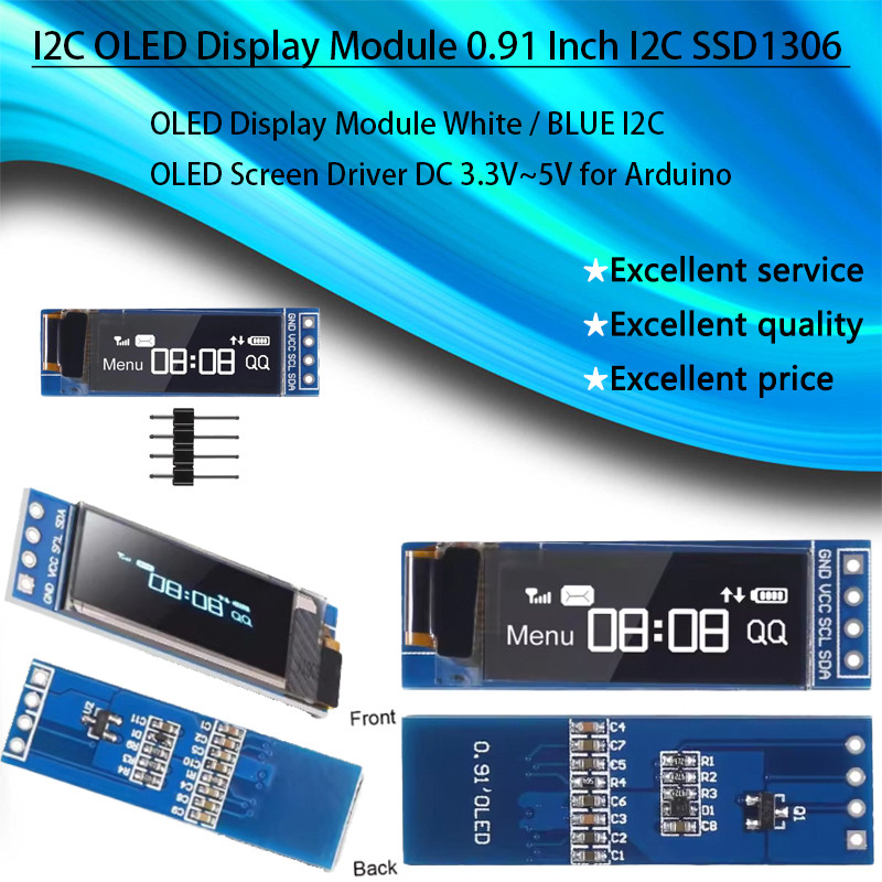 I2C OLED Display Module 0.91 Inch I2C SSD1306 OLED Display Module White / BLUE I2C OLED Screen Drive