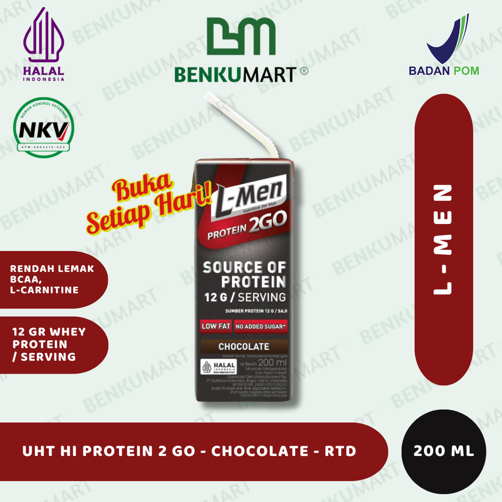 

L-Men Hi Protein 2 Go Chocolate (200 ml) RTD Ready to Drink - Suplemen Tinggi Protein Siap Minum