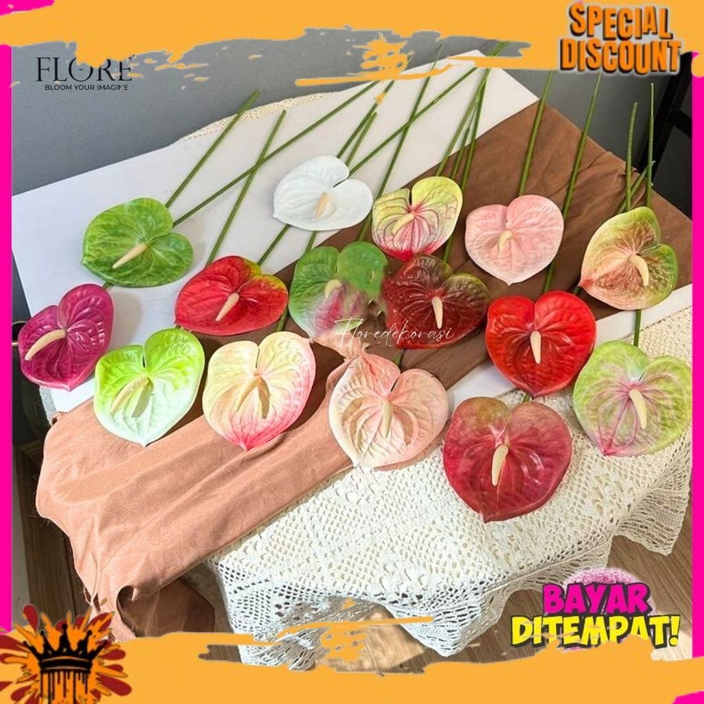CANTIK NEW ARRIVAL Bunga Artificial Anthurium Kuping Gajah Jumbo Bunga Hias Plastik Hiasan Ruang Tam