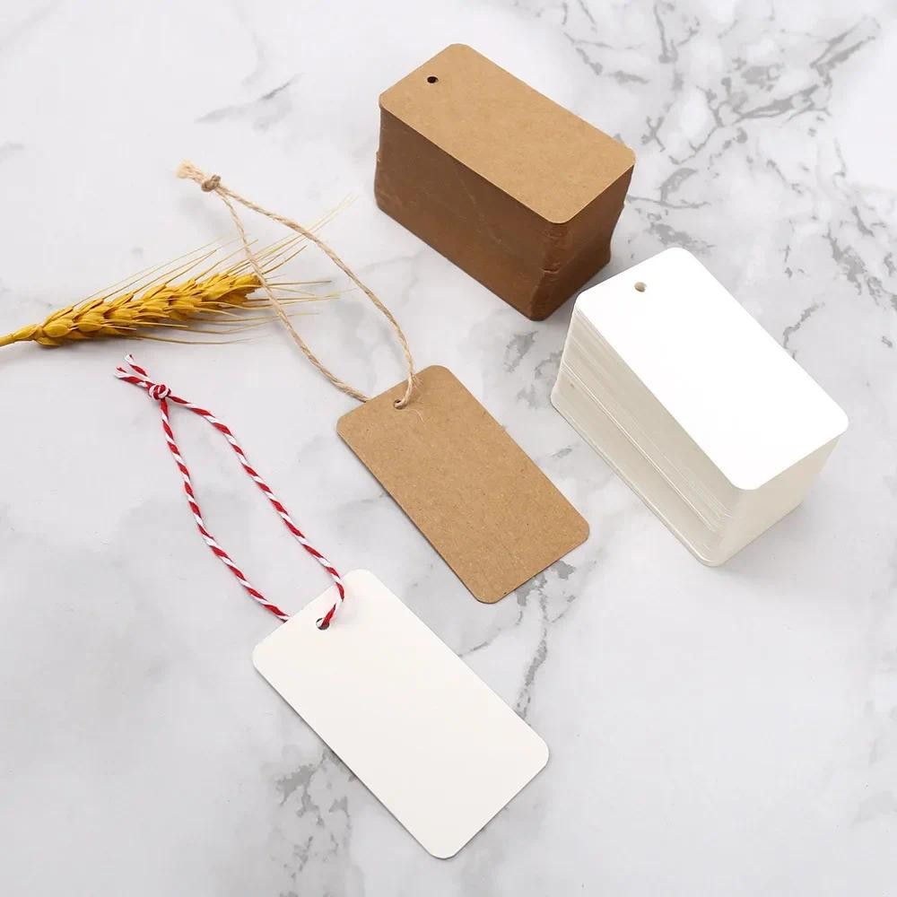 

100pcs 7x4cm Blank Tag Product Label Clothing Garment Tag Baking Packaging Supplies Kraft White Paper Decoration Word Cards