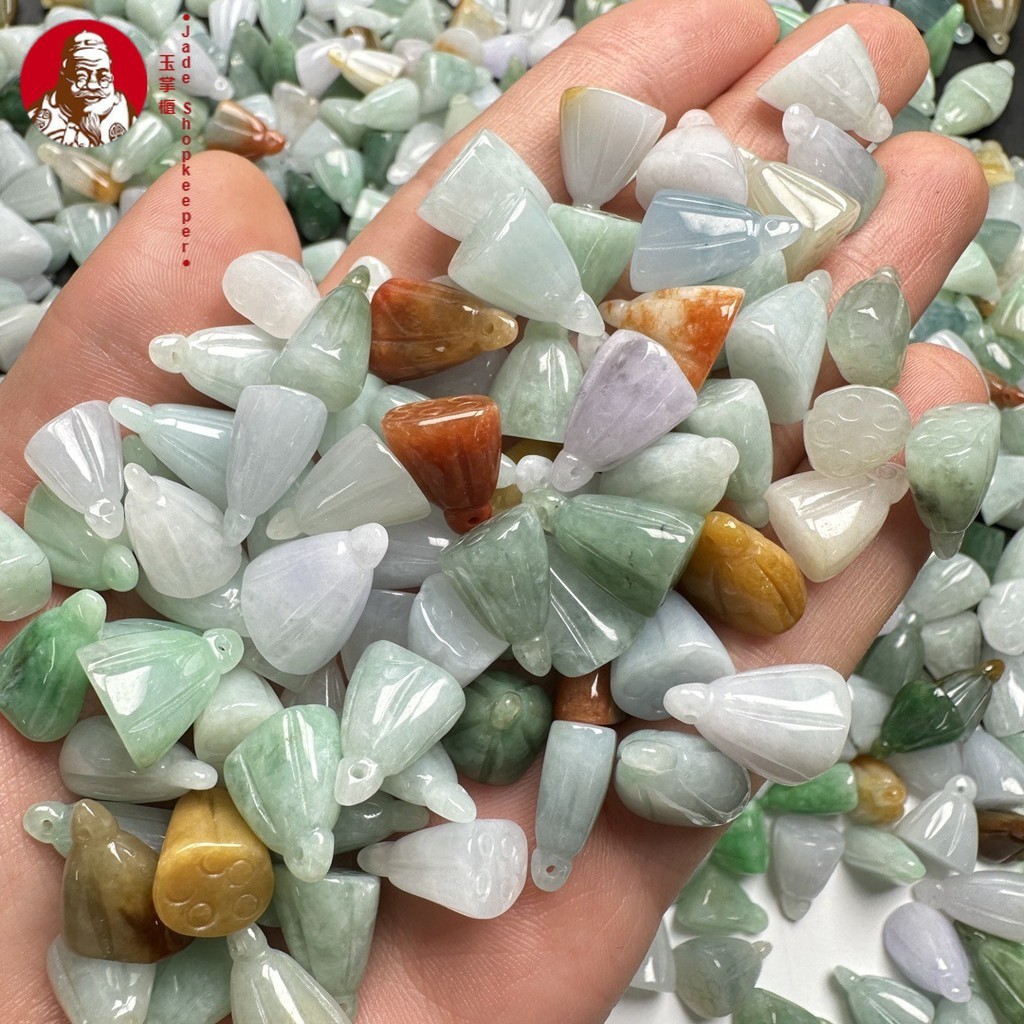 (5 pcs / harga) Batu giok alami, kacang giok jadeite polong teratai kecil, gelang besar 14,6 × 10,3 