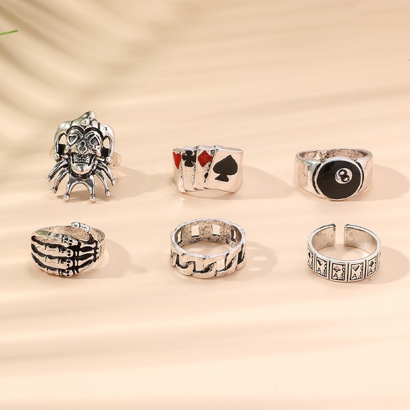 Isi 6 Set Cincin Pria Vintage Cincin Gothic Cincin Bikers Cincin Pria Keren Cincin Hip Hop Pria