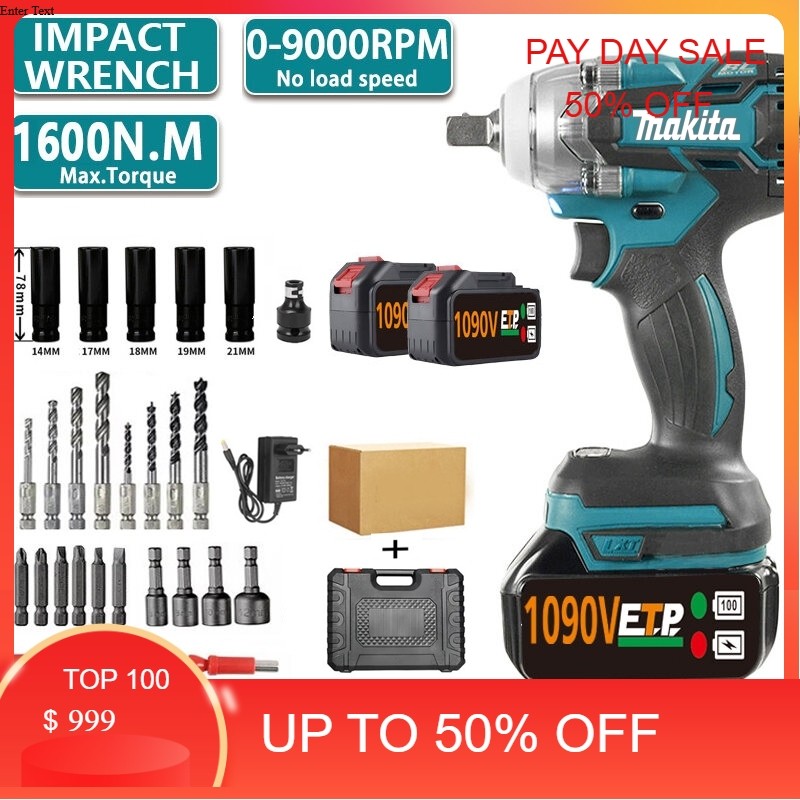 MAKlTA Impact Wrench Brushless 1090V/588V Mesin Bor Impact Baterai Untuk Memudahkan Pemasangan Baut 