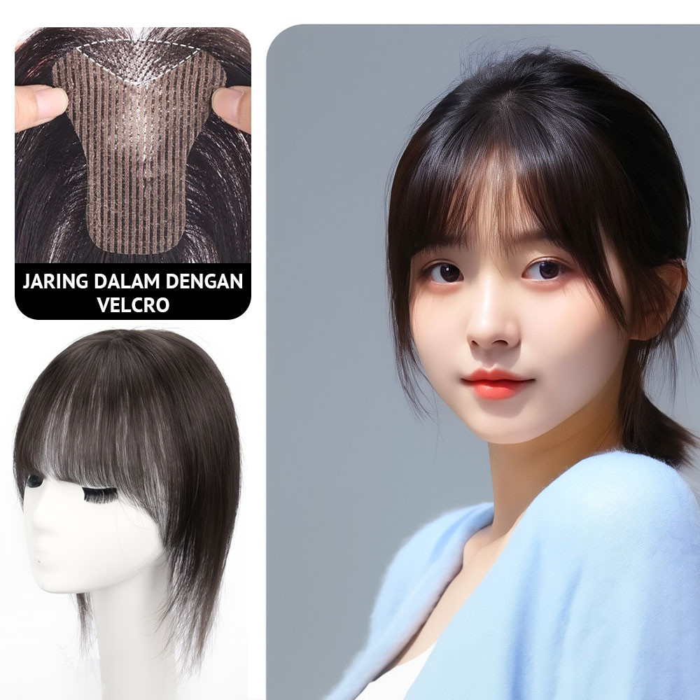 Wig Velcro Rambut Asli 100% | Tambah Volume, Natural Tanpa Jejak, Praktis Tinggal Tempel