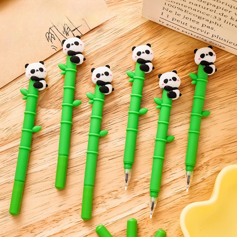 

6 pcs/lot Panda Bamboo Soft Silicone Gel Pens For Writing Cute Signature Pen School Office Stationery Art Deco Gel Pens