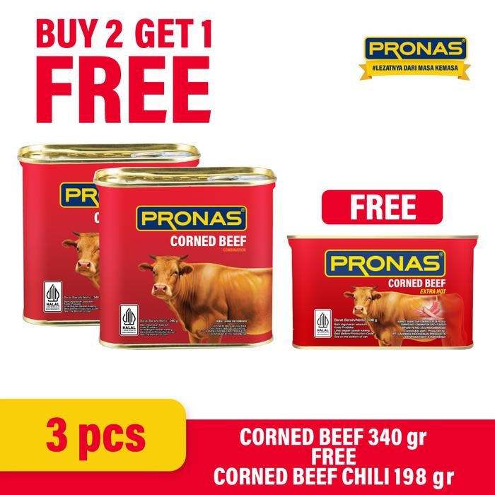 

[BUY 2 GET 1] PRONAS Kornet Sapi 340 gr (2pcs) Free Kornet Sapi Chili 198 gr (1pcs)
